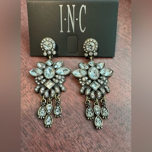INC Crystal Dangle Post Earrings - Picture 1 of 4